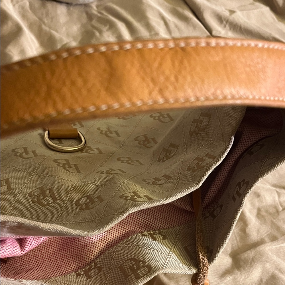 Dooney & Bourke Cream & Tan Logo Tote with Leather Trim - Picture 12 of 13
